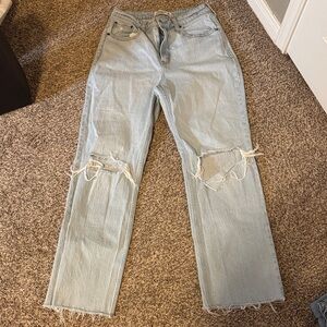Abercrombie & Fitch Light Wash Distressed Straight Leg Jeans